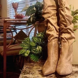 NWOT Tan Faux Suede Heeled Tall Slouch Boots (Wide Calf)